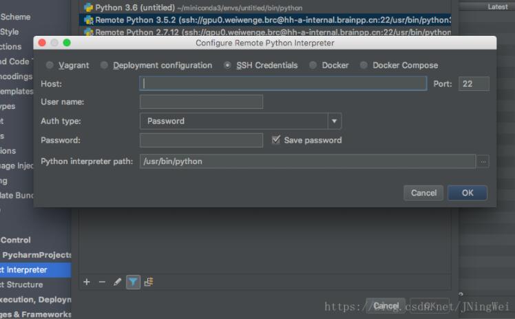 pycharm,配置,遠程解釋器