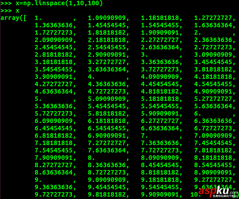 numpy,linspace函數