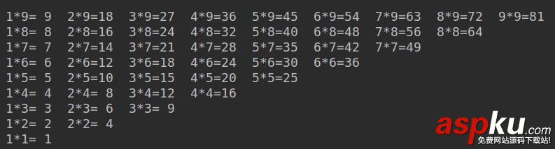 利用Python循環(包括while&for)各種打印九九乘法表的實例 Python,循環打印,九九乘法表