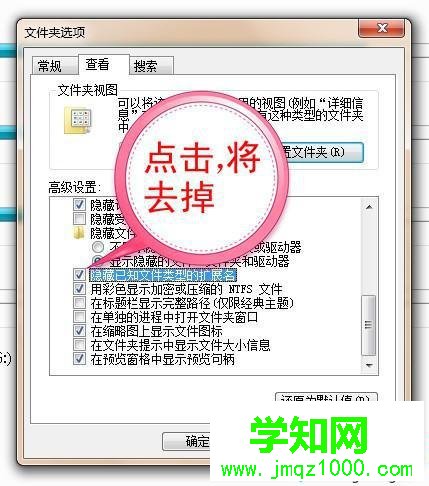 勾選“隱藏已知文件類型的擴展名”