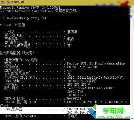 Windows10系統查看本地DNS服務器地址的步驟2 Windows10系統查看本地DNS服務器地址的步驟2