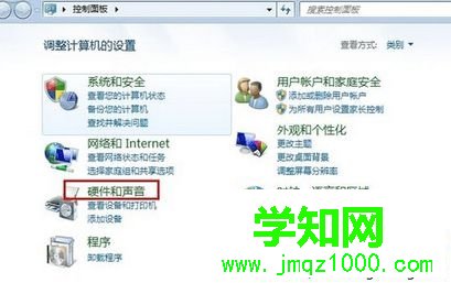 點擊“硬件和聲音”