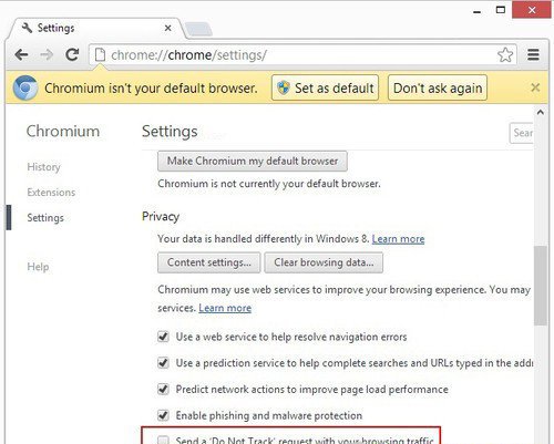 開啟Chrome瀏覽器Do Not Track功能