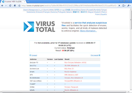 VirusTotal.com 的在線威脅驗證功能