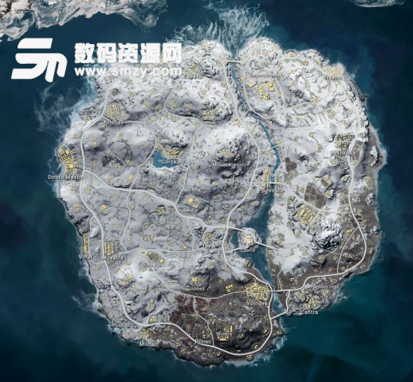 絕地求生雪地刷車刷船及資源分布地圖截圖