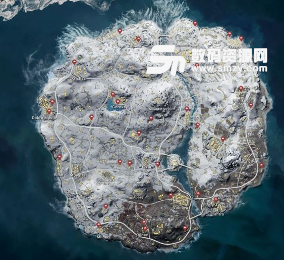 絕地求生雪地刷車刷船及資源分布地圖說明