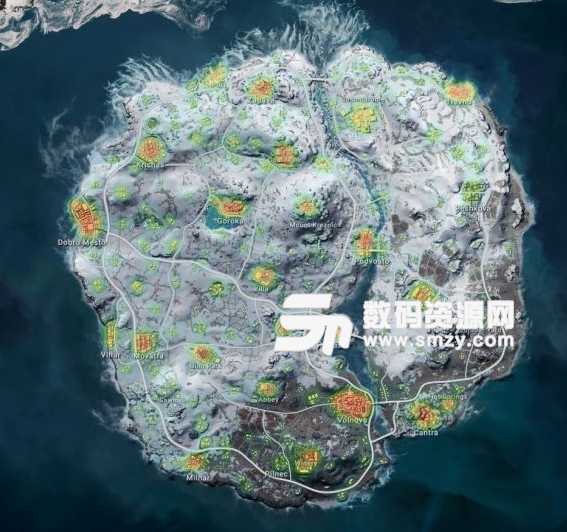 絕地求生雪地刷車刷船及資源分布地圖