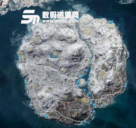 絕地求生雪地刷車刷船及資源分布地圖攻略