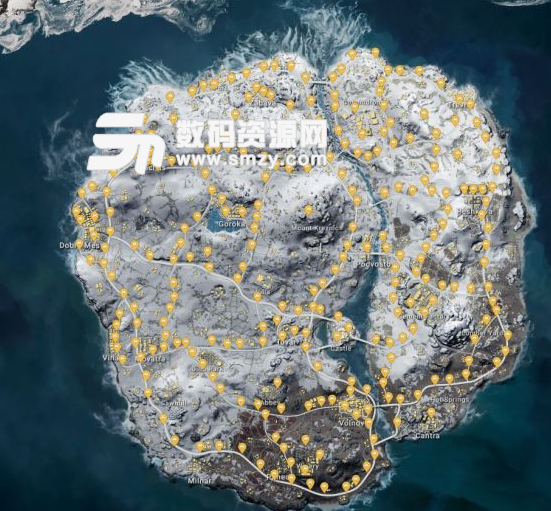 絕地求生雪地刷車刷船及資源分布地圖介紹