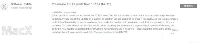 蘋果OS X Yosemite 10.10.4第二個測試版發布 蘋果