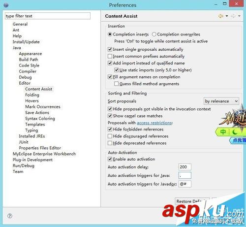 MyEclipse6.5編程的時候怎么開啟自動提示和代碼自動補全? MyEclipse,自動補全