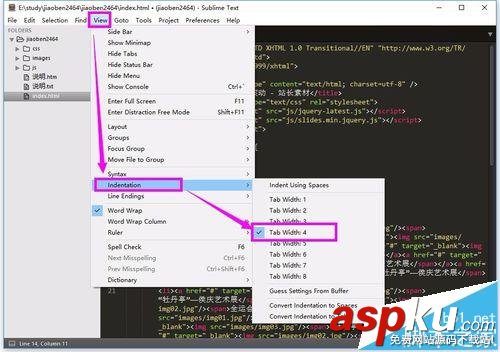 sublime text3中tab怎么設置為默認縮進四個空格? sublime,tab,空格