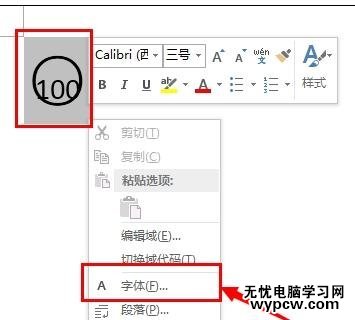 word2013中如何輸入帶圈100