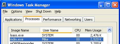 英文版Windows XP系統中正在運行的mdm.exe進程 英文版Windows XP系統中正在運行的mdm.exe進程