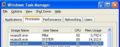 Windows XP任務(wù)管理器中的wscntfy.exe(英文版) Windows XP任務(wù)管理器中的wscntfy.exe(英文版)