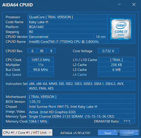 ADIA64 CPUID處理器信息
