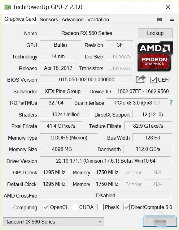 XFX RX560 黑狼版評測 XFX RX560 黑狼版評測