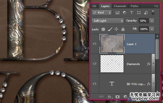 Photoshop制作華麗的鑲寶石金屬字
