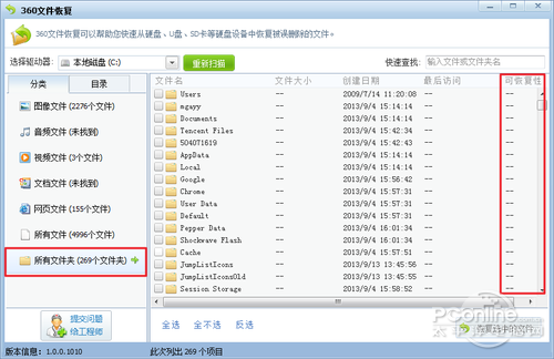 圖5 文件夾可恢復性