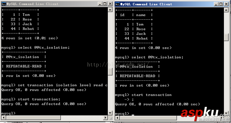 mysql 詳解隔離級別操作過程(cmd) mysql,隔離,詳解隔離級別操作過程,隔離級別操作過程
