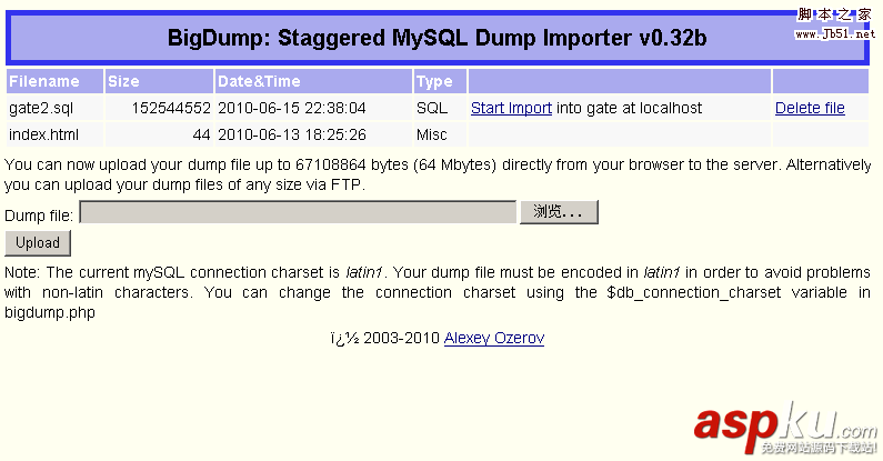 用BigDump工具導入超大MySQL數據庫備份文件 用BigDump工具導入超大MySQL數據庫備份文件