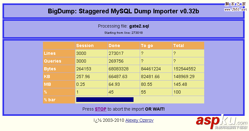 用BigDump工具導入超大MySQL數據庫備份文件 用BigDump工具導入超大MySQL數據庫備份文件