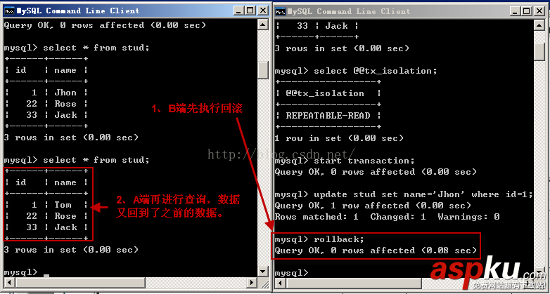 mysql 詳解隔離級別操作過程(cmd) mysql,隔離,詳解隔離級別操作過程,隔離級別操作過程
