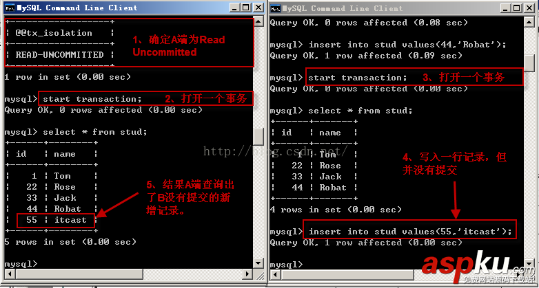 mysql 詳解隔離級別操作過程(cmd) mysql,隔離,詳解隔離級別操作過程,隔離級別操作過程