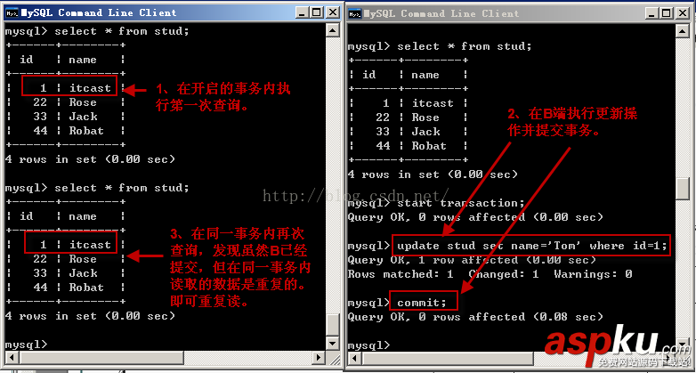 mysql 詳解隔離級別操作過程(cmd) mysql,隔離,詳解隔離級別操作過程,隔離級別操作過程