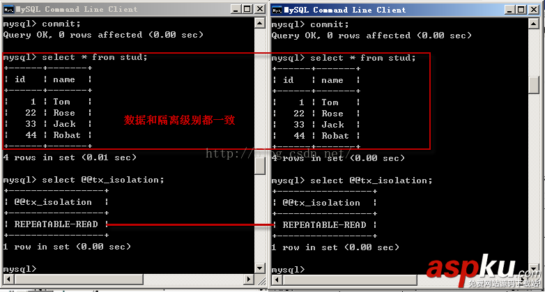 mysql 詳解隔離級別操作過程(cmd) mysql,隔離,詳解隔離級別操作過程,隔離級別操作過程