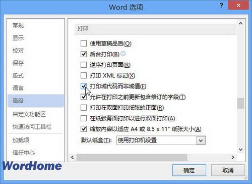 word2013打印域代碼而非域值