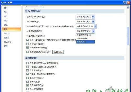 將“從其他程序粘貼” 后面設置為“僅保留文本”
