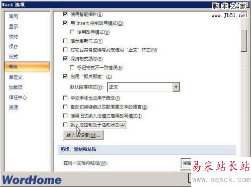 取消輸入法控制處于活動狀態復選框