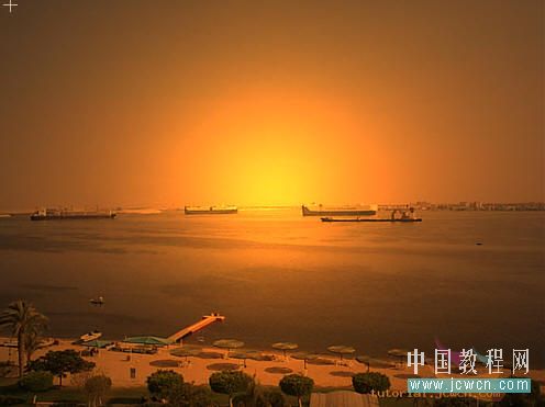 photoshop教程:照片轉夕陽風景