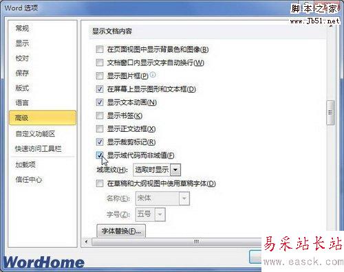 顯示域代碼而非域值