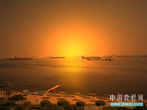 photoshop教程:照片轉夕陽風景