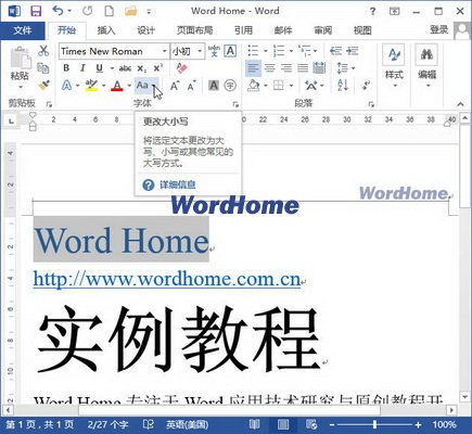 Word2013文檔英文字母更改大小寫的方法 武林網