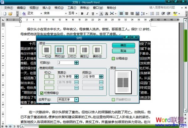 Word2003文檔中怎么分欄
