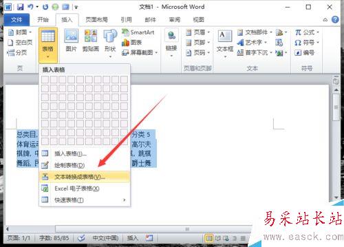 Word2010中的文本如何轉(zhuǎn)換為表格