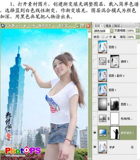 ps照片教程:美女照片的藍(lán)色天空