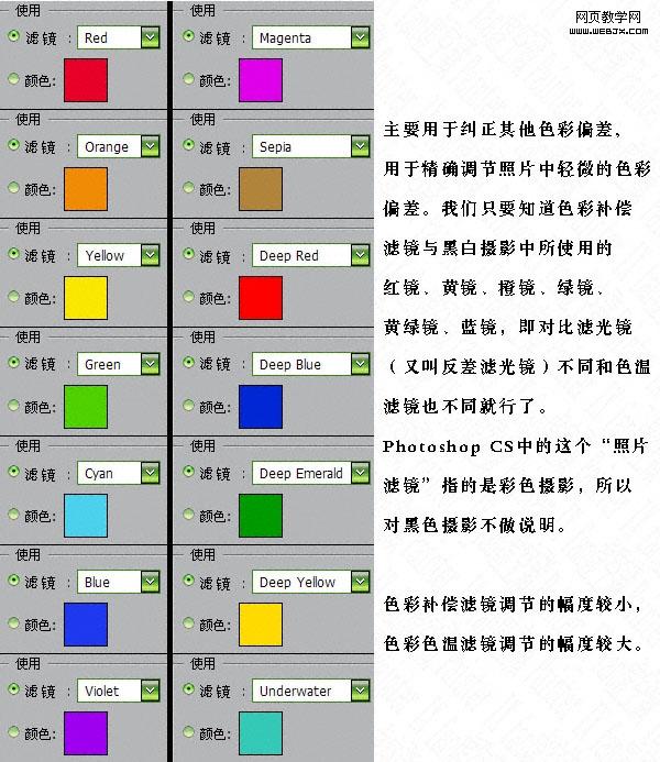 photoshop基礎教程:“照片濾鏡/photo filter”名詞詳解_中國教程網