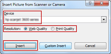 Word 2007 插入來(lái)自掃描儀的圖片
