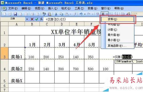 如何利用EXCEL表格求和,并且做成格式化的表格