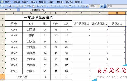 excel怎么計算合格人數