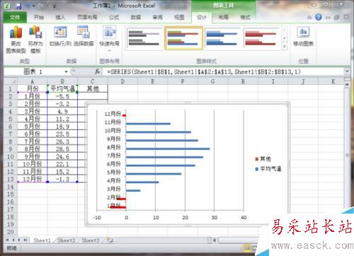 Excel表格圖表中用指定顏色表示負值
