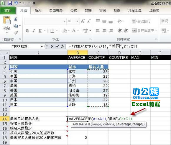 Execl2010的AVERAGEIF函數(shù)運(yùn)用