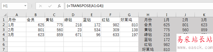 Excel里數據轉置功能實現行列互換位置 并且數據自動變化