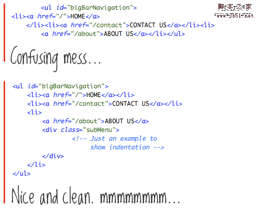 12條保持HTML代碼整潔的原則 indentation example