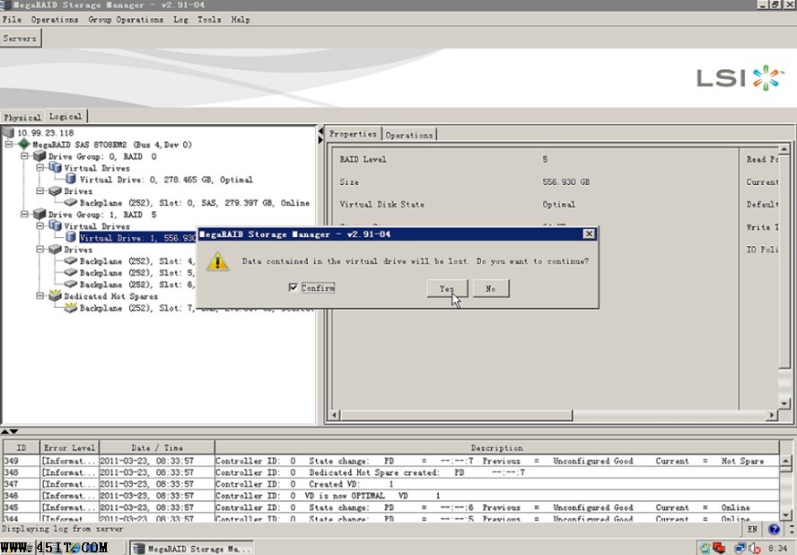LSI 8708E SAS RAID卡管理軟件MSM中如何刪除陣列？